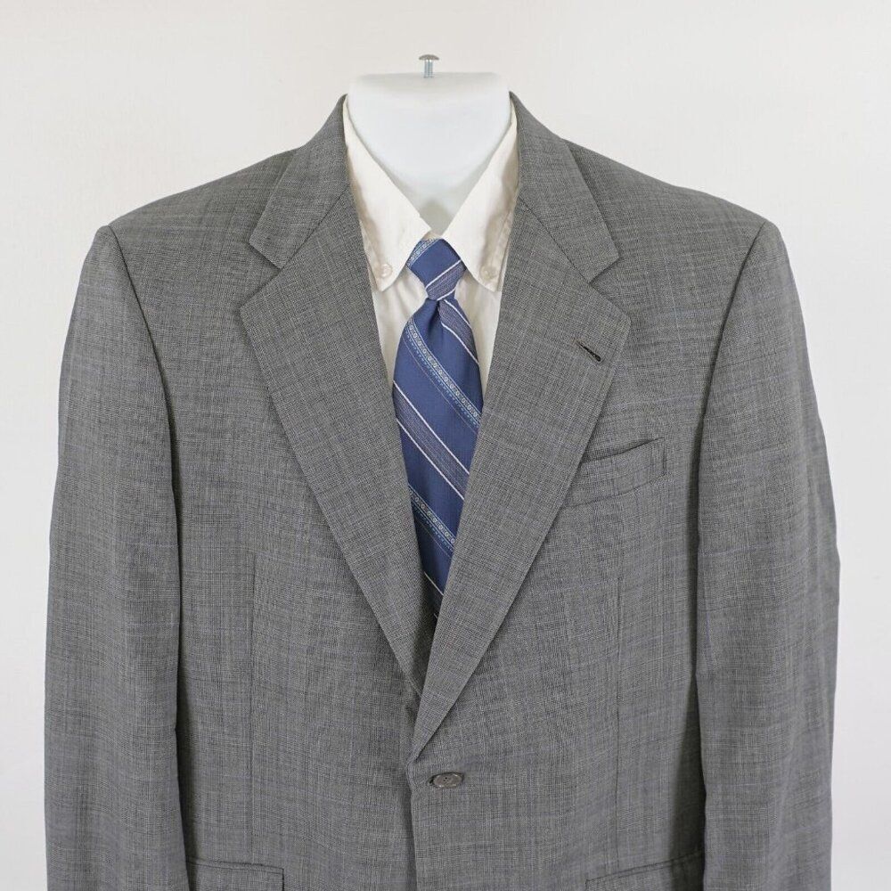 Hart Schaffner Marx Wool Gray Glen Plaid‎ W/ Blue Windowpane Blazer 40R 2 Button